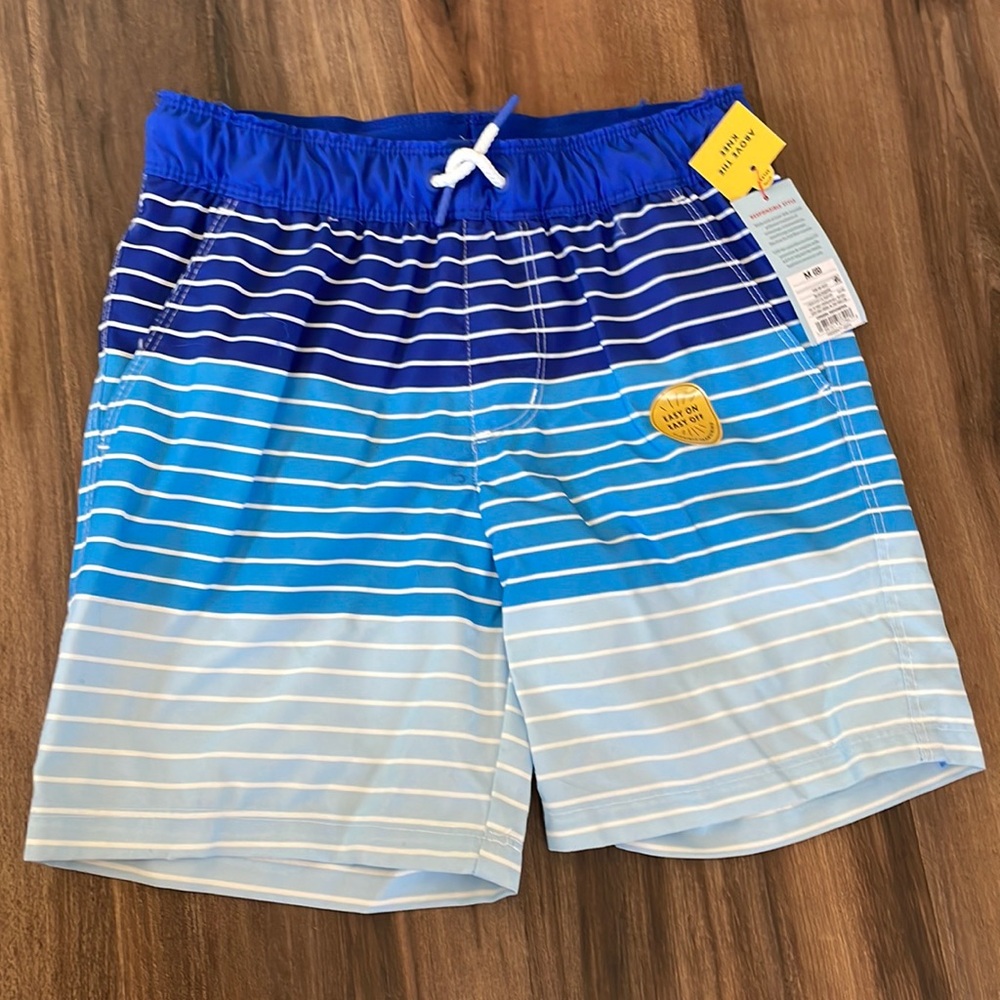 NWT Boys Medium Blue and White Swim Shorts
